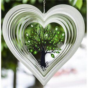 Heart Wind Spinners with Crystals for Yard and Garden, Metal Ornaments